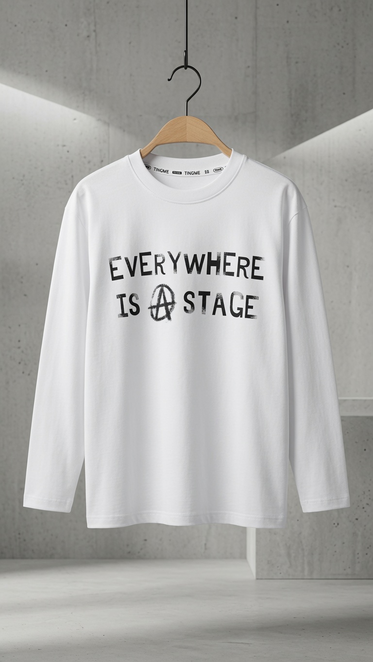 بلوز  اورسایز مناسب فصل بهار و پاییز - "Everywhere Is A Stage" - رنگ سفید
